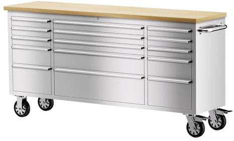 CHETTO C 72 inch Tool Chest Tool Box Mobile 15 Drawers Storage Rolling Cabinet with Wheels Lock Key Locking System Drawer Liners for Garage Warehouse Repair Shop