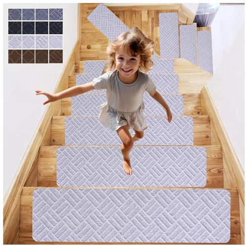 COAYHEL Anti-Rutsch Stufenmatten, Waschbar Teppich Treppenstufen, 76 x 20,3 cm Stufenmatten Ohne Kleben für Kinder Ältere Haustiere,E-7Pcs
