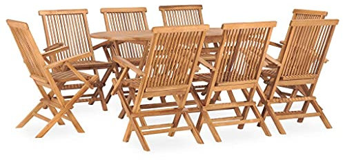 Makastle 9-TLG. Gartenmöbel Set Stühle mit Tisch, Garten Sitzgruppe für 8 Personen, Essgruppe Sitzgarnitur Gartengarnitur Garten Loungemöbel für Terrasse und Balkon, Klappbar Massivholz Teak
