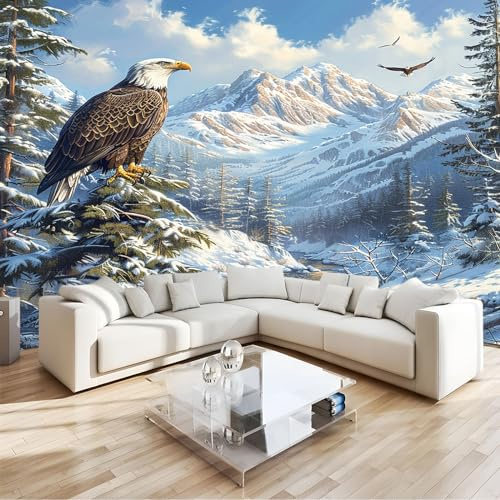 Fotomurales Decorativos Pared Naturaleza nieve montaña águila calva Papel pintado Tejido No Tejido Decoración de Pared, Salones, Habitaciones Decorativos Murales Moderna Fotográfico 200x140 cm