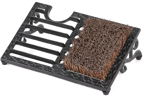 Cast Iron Boot Brush Scraper Outdoor, Black Heavy Duty Boot Scrubber Brush with Angled Design, Outdoor Shoe Scrapers with Brushes, All Weather Boot Scraper for Home Porch Entryway Garden Farmhouse