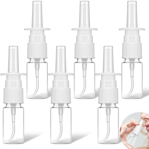 Piriuuo 6 Pcs Clear Nasal Spray Bottles, 10ml Empty Spray Bottle Refillable Atomiser Small Mist Sprayers with Press Spray Head Plastic Spray Container for Essential Oils, Wound Disinfectant