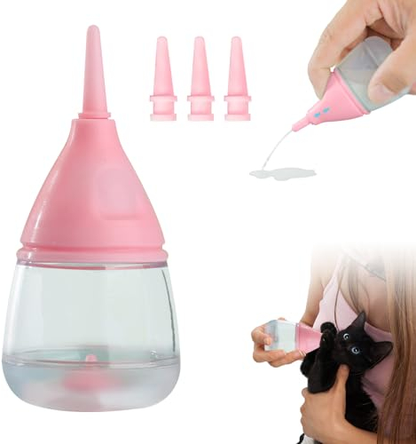 2024 Nue Kätzchenflaschen & Welpenflaschen zum Stillen von Welpenmilch, Anti-Erstickungs-Design, 3 Wiederverwendbare Silikonnippel, Kitten Flasche Aufzucht, Babyflaschen Set (Rosa)