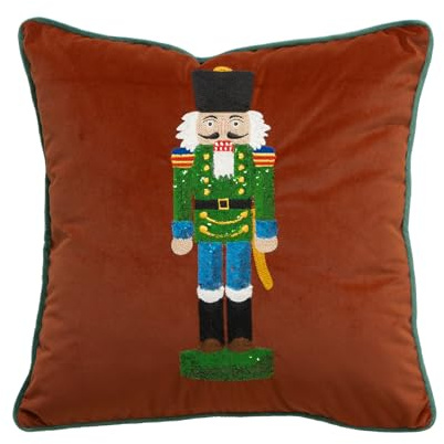 MOCOFO Housse de coussin brodée de Noël Casse-noisette – Housse de coussin décorative (rouge, 45,7 x 45,7 cm)