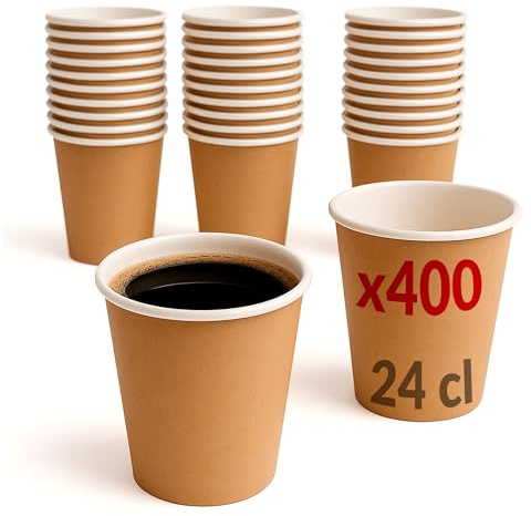 Table'Colors 400 Verres en Carton 24 cl Esprit Kraft - Gobelet Carton - Tasse - Café - Boisson fraiche - Thé - Idéal pour Fêtes et Événements - Design Pratique