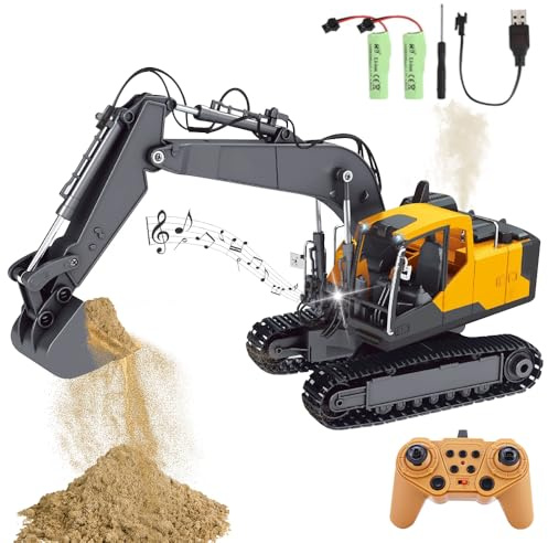 Mineup Ferngesteuerter Bagger, 14 Kanal Bagger mit Fernbedienung, 1:12 RC Bagge, Simulierter Rauch, Klang, Beleuchtung, Fernbedienungsbagger,Metall Elektrischer Bagge,Geschenke für Jungen 7 8+ Jahre