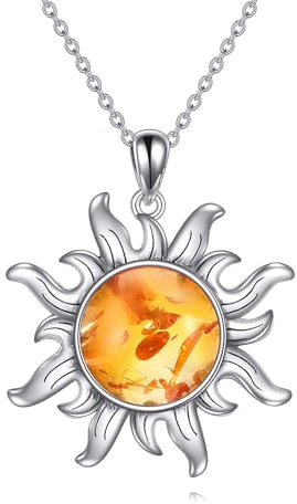 AXELUNA Bernstein Sonne Halskette S925 Sterling Silber Sonne Anhänger Halskette Bernstein Sonne Schmuck Sonne Geschenk für Frauen Schmuck Geschenke für Mutter Ehefrau