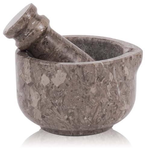 SPESHSTONES Juego de mortero y pilón de mármol de 3 pulgadas, molinillo de especias pequeño hecho a mano para herramientas de cocina y decoración, trituradora de píldoras de piedra, polvo fino