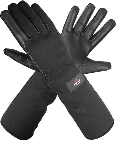 HMH Leather Gardening Gloves For Women - Heavy Duty Work Gloves Men - Dexterity Gloves – Thorn Proof Safety garden gloves mechanic builders (Black Long, L)