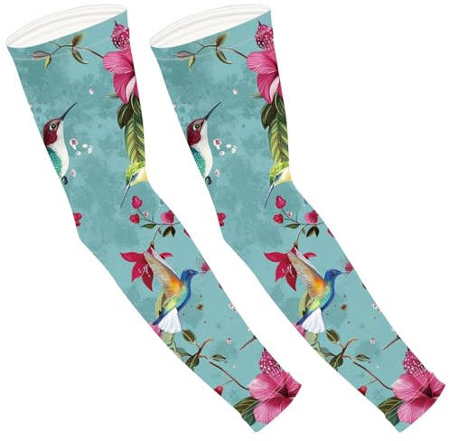 CREATCABIN Gardening Sleeves for Women Men Hummingbird Sun Protection Sleeves Cooling Arm Sleeves Breathable Sleeves to Cover Arms with Thumb Hole for Football Volleyball Sports Outdoors 19x5 Inch