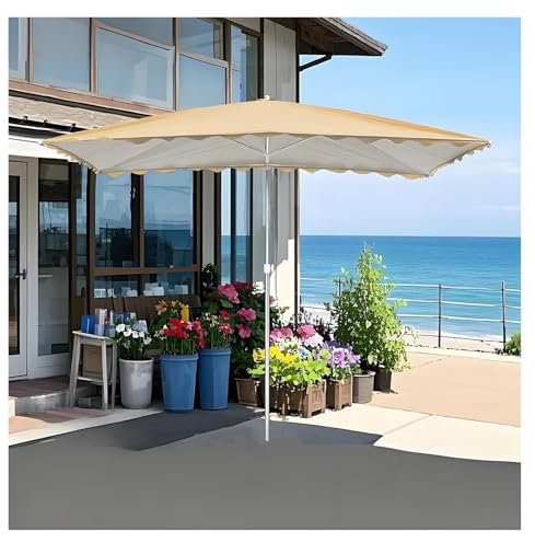 Ombrellone Da Mercato Rettangolare, 2,0x1,5m 2,5x2,0m Ombrellone Da Giardino E Balcone Impermeabile Con Tettuccio Parasole, Ombrellone Da Tavolo Portatile Per Esterni, Altezza Regolabile(Khaki,2.0x1.5