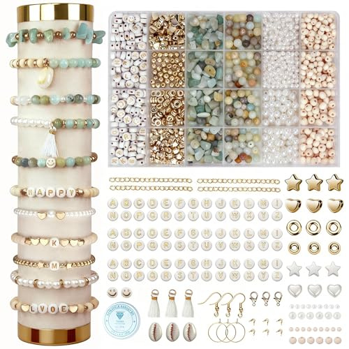 RTIOUJGI Natürliche Amazonit Perlen Set Edelstein DIY Armbänder Halskette Ohrringe Kit mit 1000+ Perlen zum Auffädeln für Erwachsene - Schmuck Accessoires für Handarbeiten Kette