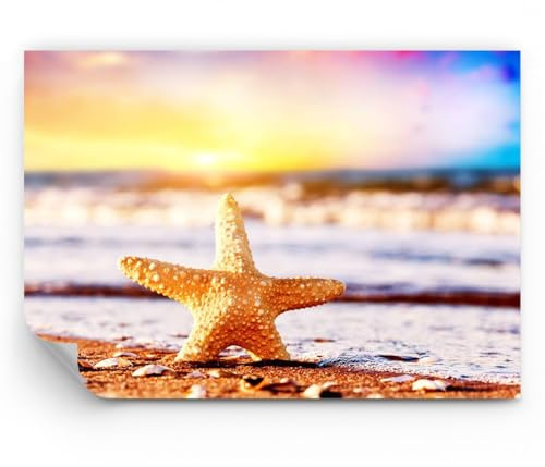 ARTTOR Papel pintado de vinilo tejido no tejido Premium Canvas - Estrellas de mar playa arena océano - 300x210 cm - Fotomurales Decorativos fotográfico Dormitorio Para la sala - WF3AA300x210-2815