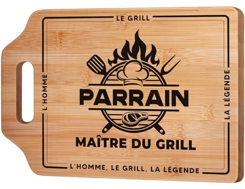 Gleevara Cadeau Parrain, Cadeau Anniversaire Parrain - Planche à Découper en Bambou Unique, Cadeau Original pour Parrain, Cadeau Noel pour Parrain