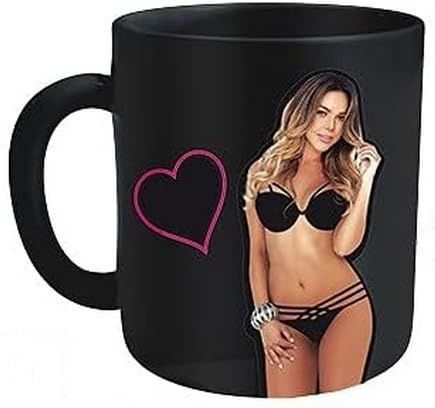 Tasse à café, mug sexy thermo-réactif déshabilleur femme cheveux longs chatain, en céramique, 25 cl