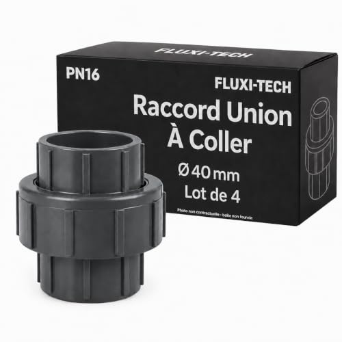 FLUXI-TECH Raccord union PVC à coller Ø40mm PN16, lot de 4
