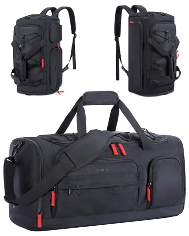 BAGSMART Gym Sports Bag with Wet Pocket, 35L Backpack for Travel Overnight with Shoe Laptop Compartment, Weekend Duffle Bag for Airplane, Water-Resistant, Black