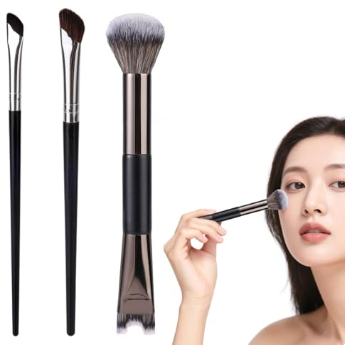 Lot de 3 Pinceaux 2 en 1 pour le Contour du Nez, Double Embout Forme de U et Biseauté pour Nez Impeccable Contouring Parfait un Modelage Contouring et un Illumination