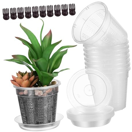 TOYANDONA 8 Piezas Macetas Transparentes para Orquídeas con Drenaje de Macetas Plásticas Ranuradas y Ventiladas con Plato Incluido Diseño Transpirable para Plantas