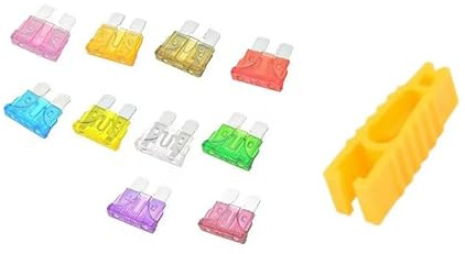 10x Auto Flachsicherungen mit Mini-Werkzeug – 3A bis 40A – KFZ Sicherung Set in 10 Farben inkl. Sicherungszieher – Standardgröße für Pkw, Motorrad & Boot