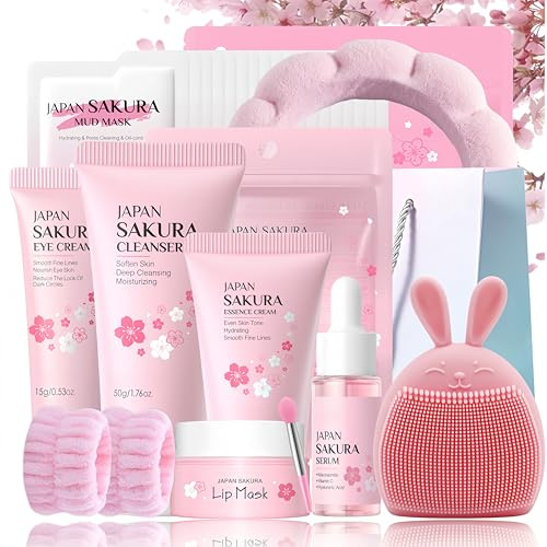 29PCS Sakura Skin Care Set Teenager Mädchen Geschenke - Skincare Set - Pflegeset Damen - Anti-Aging Beauty Set - Feuchtigkeitsspendend Gesichtspflege Set - Geschenk Set - Mit Serum,Creme,Schlammmaske
