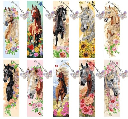 10 Stück Diamond Painting Lesezeichen Pferde Mädchen Geschenk Diamond Painting Kinder 5D