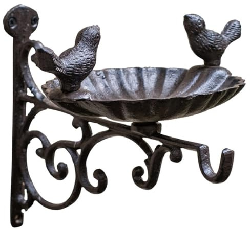 BESPORTBLE Mangeoire à Oiseaux Fonte Murale Décorative avec Bol Suspendu pour Jardin Extérieur et Bain Oiseaux