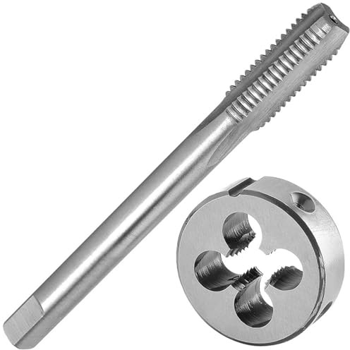 M10x1 Gewindebohrer- und Schneideisensatz, HSS-Geradnut-Maschinengewindebohrer mit Rechtsgewinde und Rundschneideisen for Reparaturgewindeschneiden