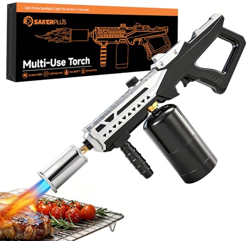 Sakerplus Propane Torch, 3272°F High Power Torch Gun with Adjustable Flame & Safety Lock, Heavy Duty Blow Torch for BBQ, Sous Vide, Steak Searing, Campfire & Charcoal Starter (Tank Not Included)