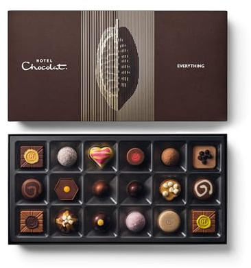 Hotel Chocolat Everything Chocolate Gift Box Selection 18 Piece Assortment | A Curated Collection Of Our Bestselling Chocolates, Perfect For Sharing, Introduction To Milk, White & Dark Chocolate