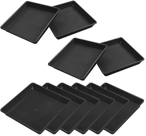OSALADI Lot de 10 Soucoupes Carrées Noires en Plastique 19,5 Cm pour Pots de Fleurs, Bac de Drainage pour Plantes Intérieur et Extérieur, Plateau de Récupération d'eau pour Bonsaïs