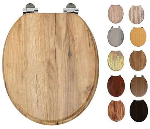 RTS Teak Oak MDF Soft Close Toilet Seat, Wood Effect, Oval Shape, 435mm Length, Bottom Fixing