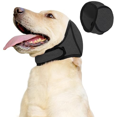 Hunde Ohrenschützer Lärmschutz & Gehörschutz Hund - Elastische Hundemütze zur Beruhigung bei Feuerwerk, Gewitter & Föhnen - Verstellbarer Ohrenschutz für Hunde gegen Angst (Grau) (S)