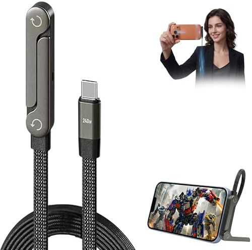 2 in 1 Invisible Stand Charging Cable 240W Fast Charging Cord 5FT Multi Angle Adjustable Type C Charger for Smartphones Tablets Laptops and Gaming Devices