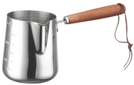 PUXZYAX Macchina per caffè in acciaio inossidabile, scaldalatte turco, latte art e cioccolato fuso in caffetteria o a casa, bricco per schiumare il latte, scaldalatte, bricco, Argento, 350 ml
