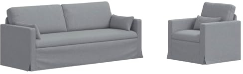 Owoxanthellate Modernes Sofa Set 2-teilig Hellgrau - Modulare Couchgarnitur mit Stoffbezug und Metallrahmen - Wohnzimmermöbel Set inklusive 3-Sitzer und Sessel - 198x78x80 cm