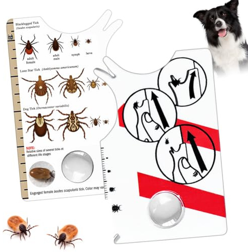 Dooaqiin Remover Card with Magnifying Glass, Portable Tick Removal Tool for Humans Dogs and Cats, Easy Tick Catcher Kit for Outdoor Hiking Camping, Plastic