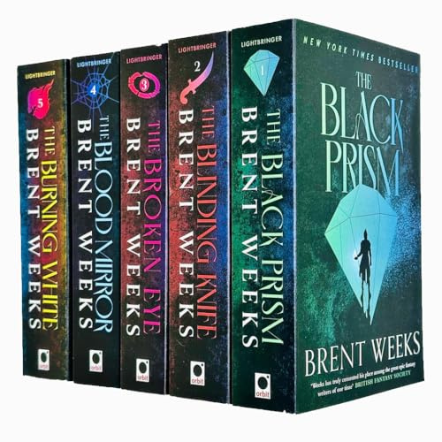 Ensemble de collection de livres Lightbringer série 5 par Brent Weeks (Le prisme noir, Le couteau aveuglant, L'œil brisé, Le miroir de sang, Le blanc brûlant)