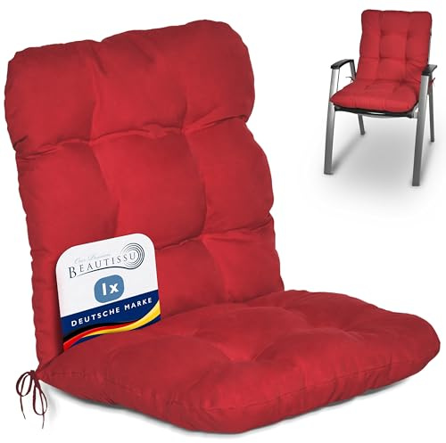 Beautissu Coussin Exterieur Jardin Flair NL - Coussin Chaise Jardin pour Chaise, Fauteuil ou transat de Jardin, terrasse ou Balcon - 100x50x8cm - Dossier Standard – Rouge