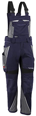 Grizzlyskin Latzhose Marine/Grau L54 - Workwear Arbeitshose für Männer & Damen, Unisex Blaumann, Codura-Schutzhose mit vielen Taschen