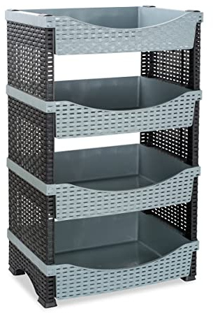 F&S Gemüseständer Regal Trolley Obstregal aus Kunststoff Rattanoptik Rattanlook mit 4 Etagen (Model -2)