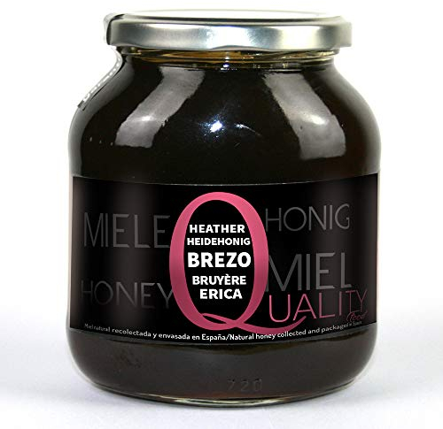 Miel d'abeille pur 100%. Miel brut. 1 Kg. Produit en Espagne. Non pasteurisé et non chauffé. Artisan de haute qualité. Bocal en verre. Grande variété de saveurs exquises. (Bruyère)
