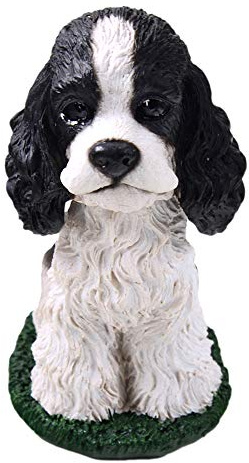 Cocker Spaniel Black and White Dog Bobblehead Figure for Car Dash Desk Fun Accessory
