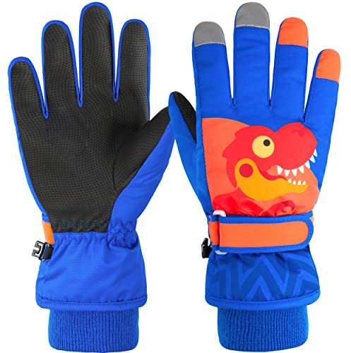 Azarxis Kids Ski Gloves Winter Snow Gloves Windproof Warm Fleece Lined Thermal Snowboarding Sledding Cycling Skiing Riding Skating Biking for Children 3-13 Years