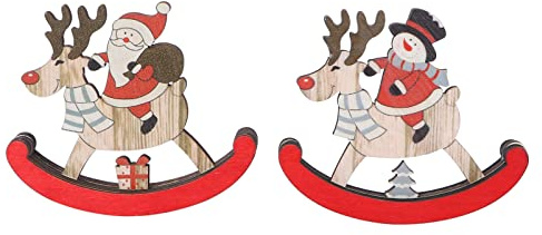 Happyyami 2piezas Adornos Navideños Caballo Mecedor Decoración De Escritorio De Navidad Accesorio Decorativo De Madera Para Sala De y Oficina