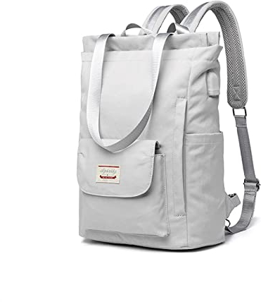 PORRASSO Damen Laptop Rucksack Casual Schultertasche mit USB Ladeanschluss Gepäckband Schultasche für 15.6 Inch Laptop Rucksäcke Schule Arbeit Reise Daypack Grau