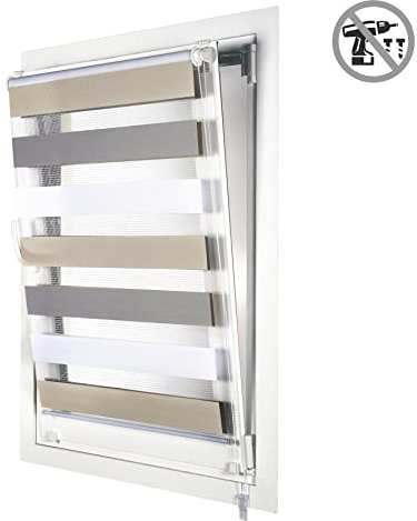 STORESDECO Doppelrollo Klemmfix ohne Bohren. Klemmrollo Einfache Montage, Zebra Rollo lichtdurchlässig und verdunkelnd, Duo Rollo ideal für Flügelfenster! | Dreifarbig, 90 cm x 180 cm