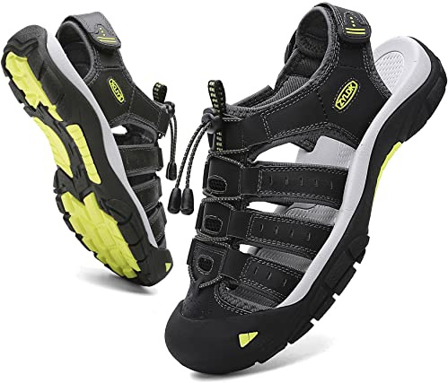 ZYLDK Sandali Sportivi Uomo Estivi Esterni PelleTraspirante Beach Sport Outdoor Sandali Scarpe da Trekking Fisherman Casual,nero,45