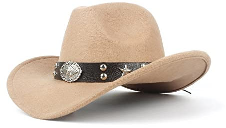 LIOONS Gelegenheitspate Hut Männer Damen Western Cowboy Hut geeignet for Gentleman Dad Cowboy Hut Pentagram Hombre Hut (Farbe : Beige, Größe : 59-61)