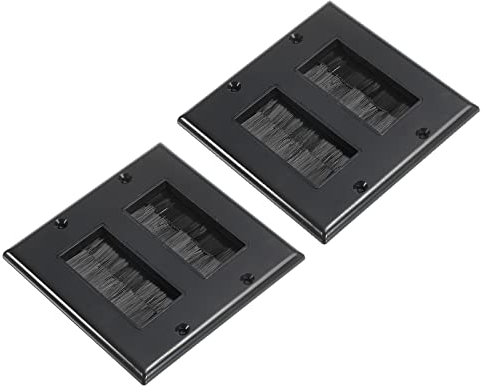 PATIKIL Placa de Pared con Cepillo para Decoración, Pasacables de Doble Gang 114mmx114mm Negro para Cables de Baja Tensión, Paquete de 2